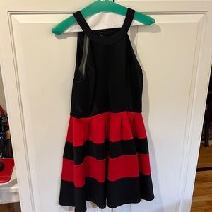 Red and black striped mesh dress
